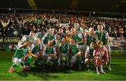 21 October 2022; Cork City players celebrate with the cup after the SSE Airtricity League First Division match between Cork City and Bray Wanderers at Turners Cross in Cork. Photo by Eóin Noonan/Sportsfile