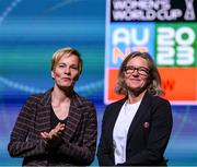 22 October 2022; Republic of Ireland manager Vera Pauw, left, and Norway manager Hege Riise on stage during the draw for the FIFA 2023 Women's World Cup 2023 Draw at Aotea Centre in Auckland, New Zealand. Photo by Stephen McCarthy / FIFA via Sportsfile