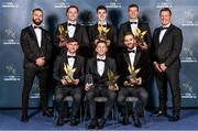 21 October 2022; Westmeath football manager Jack Cooney, far right, and Westmeath Strength and Conditioning coach Joe Nangle far left, with Westmeath footballers and Tailteann Cup Team of the Year for 2022 award recipients, backrow from left, Ronan Wallace, Sam McCartan and John Heslin, with front row, from left, Jack Smith,  Ronan O'Toole and Kevin Maguire, during the GAA Champion 15 Awards at Croke Park in Dublin. Photo by Sam Barnes/Sportsfile