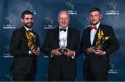 21 October 2022; In attendance during the GAA Champion 15 Awards at Croke Park in Dublin, are from left, Tyrone hurler Chris Kearns, Sean Casey, father of the late Tyrone hurler Damian Casey, and Aodhan McHugh. Photo by Sam Barnes/Sportsfile