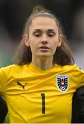 21 October 2022; Austria goalkeeper Lara Ritter before the 2022/23 UEFA Women's U17 European Championship Qualifiers Round 1 match between Republic of Ireland and Austria at Seaview in Belfast. Photo by Ramsey Cardy/Sportsfile
