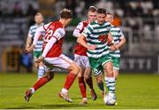 21 October 2022; Ronan Finn of Shamrock Rovers in action against Sam Curtis of St Patrick's Athletic during the SSE Airtricity League Premier Division match between Shamrock Rovers and St Patrick's Athletic at Tallaght Stadium in Dublin. Photo by Seb Daly/Sportsfile