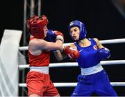 22 October 2022; Caitlin Fryers of Ireland, left, in action against Buse Naz Cakiroglu of Turkey in their lightflyweight 50kg final during the EUBC Women's European Boxing Championships 2022 at Budva Sports Centre in Budva, Montenegro. Photo by Ben McShane/Sportsfile