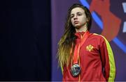 22 October 2022; Bojana Gojkovic of Montenegro, with her silver medal in the bantamweight 54kg final during the EUBC Women's European Boxing Championships 2022 at Budva Sports Centre in Budva, Montenegro. Photo by Ben McShane/Sportsfile