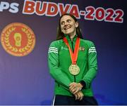22 October 2022; Michaela Walsh of Ireland, with her bronze medal in the featherweight 57kg final during the EUBC Women's European Boxing Championships 2022 at Budva Sports Centre in Budva, Montenegro. Photo by Ben McShane/Sportsfile