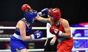 22 October 2022; Christina Desmond of Ireland, left, in action against Ani Hovsepyan of Armenia in their light middleweight 70kg final during the EUBC Women's European Boxing Championships 2022 at Budva Sports Centre in Budva, Montenegro. Photo by Ben McShane/Sportsfile