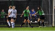 22 October 2022; Sadhbh Doyle of Peamount United, left, celebrates with teammate Alannah McEvoy after scoring their side's third goal during the SSE Airtricity Women's National League match between Peamount United and Wexford Youths at PRL Park in Greenogue, Dublin. Photo by Seb Daly/Sportsfile