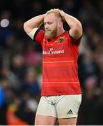 22 October 2022; Jeremy Loughman of Munster after his side's defeat in the United Rugby Championship match between Leinster and Munster at Aviva Stadium in Dublin. Photo by Ramsey Cardy/Sportsfile