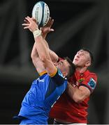 22 October 2022; Jack Conan of Leinster and Thomas Ahern of Munster compete for possession from a lineout during the United Rugby Championship match between Leinster and Munster at Aviva Stadium in Dublin. Photo by Ramsey Cardy/Sportsfile