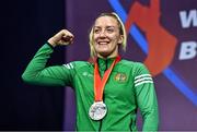 22 October 2022; Christina Desmond of Ireland, with her silver medal in the light middleweight 70kg final during the EUBC Women's European Boxing Championships 2022 at Budva Sports Centre in Budva, Montenegro. Photo by Ben McShane/Sportsfile