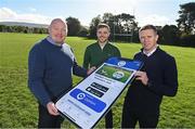 24 October 2022; In attendance at the announcement of ClubSpot’s recent initiative which will see an investment worth up to €250,000 in Irish grassroots GAA sports, at Ballyboden St Enda’s pitch in Dublin, are, from left, ClubSpot Strategic Advisor Bernard Jackman, ClubSpot Founder John Hyland and ClubSpot Ambassador and former Kerry footballer Tomás Ó Sé. Photo by Ramsey Cardy/Sportsfile