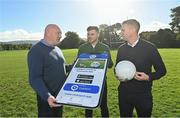 24 October 2022; In attendance at the announcement of ClubSpot’s recent initiative which will see an investment worth up to €250,000 in Irish grassroots GAA sports, at Ballyboden St Enda’s pitch in Dublin, are, from left, ClubSpot Strategic Advisor Bernard Jackman, ClubSpot Founder John Hyland and ClubSpot Ambassador and former Kerry footballer Tomás Ó Sé. Photo by Ramsey Cardy/Sportsfile