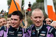 23 October 2022; Craig Breen and Paul Nagle of Ireland as they finish Paul's last WRC event during day four of the FIA World Rally Championship Rally Catalunya in Spain. Photo by Philip Fitzpatrick/Sportsfile