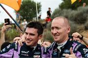 23 October 2022; Craig Breen and Paul Nagle of Ireland as they finish Paul's last WRC event during day four of the FIA World Rally Championship Rally Catalunya in Spain. Photo by Philip Fitzpatrick/Sportsfile