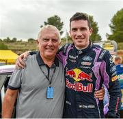 23 October 2022; Craig Breen and his dad Ray Breen at the SS19 Finish line during day four of the FIA World Rally Championship RACC Catalunya in Spain. Photo by Philip Fitzpatrick/Sportsfile