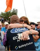 23 October 2022; Jackie Breen congratulates Paul Nagle on his final WRC Event during day four of the FIA World Rally Championship RACC Catalunya in Spain. Photo by Philip Fitzpatrick/Sportsfile