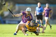 23 October 2022; Dónal Burke of Na Fianna in action against Davy Crowe of Kilmacud Crokes during the Dublin County Senior Club Hurling Championship Final match between Kilmacud Crokes and Na Fianna at Parnell Park in Dublin. Photo by Harry Murphy/Sportsfile