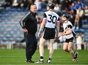 23 October 2022; Kilruane Mac Donaghs manager Liam O'Kelly speaking to Jerome Cahill of Kilruane Mac Donaghs before the Tipperary County Senior Club Hurling Championship Final match between Kilruane MacDonaghs and Kiladangan at Semple Stadium in Thurles, Tipperary. Photo by Eóin Noonan/Sportsfile