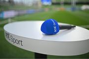 22 October 2022; An RTÉ microphone and presentation stand before the United Rugby Championship match between Leinster and Munster at Aviva Stadium in Dublin. Photo by Brendan Moran/Sportsfile