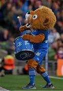 22 October 2022; Leinster rugby mascot Leo the Lion during the United Rugby Championship match between Leinster and Munster at Aviva Stadium in Dublin. Photo by Brendan Moran/Sportsfile