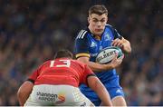 22 October 2022; Garry Ringrose of Leinster in action against Dan Goggin of Munster during the United Rugby Championship match between Leinster and Munster at Aviva Stadium in Dublin. Photo by Brendan Moran/Sportsfile
