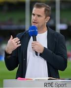 22 October 2022; RTÉ rugby analyst Jamie Heaslip during the United Rugby Championship match between Leinster and Munster at Aviva Stadium in Dublin. Photo by Brendan Moran/Sportsfile