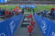 22 October 2022; The Munster team walk onto the pitch before the United Rugby Championship match between Leinster and Munster at Aviva Stadium in Dublin. Photo by Brendan Moran/Sportsfile