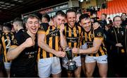 23 October 2022; Crossmaglen Rangers players, from left, Miceal Murray, Caolan Dillon, Chris Crowley and James Morgan celebrate with the trophy after the Armagh County Senior Club Football Championship Final match between Crossmaglen Rangers and Granemore at Athletic Grounds in Armagh. Photo by Ramsey Cardy/Sportsfile