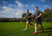 24 October 2022; John McKee and Marcus Hanan during a Leinster rugby squad training at UCD in Dublin. Photo by Harry Murphy/Sportsfile