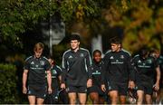 24 October 2022; Leinster players, from left, Ben Murphy, Ben Brownlee and Aitzol King during a Leinster rugby squad training at UCD in Dublin. Photo by Harry Murphy/Sportsfile