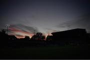 24 October 2022; A general view of a sunset over Tolka Park before the SSE Airtricity League Premier Division match between Shelbourne and UCD at Tolka Park in Dublin. Photo by Tyler Miller/Sportsfile