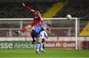 24 October 2022; Gavin Molloy of Shelbourne in action against Thomas Lonergan of UCD during the SSE Airtricity League Premier Division match between Shelbourne and UCD at Tolka Park in Dublin. Photo by Tyler Miller/Sportsfile