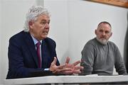 24 October 2022; Newly appointed Donegal senior manager Paddy Carr, left, and new head coach Aidan O'Rourke during the Donegal GAA media conference at the GAA Centre of Excellence in Convoy, Donegal. Photo by Sam Barnes/Sportsfile
