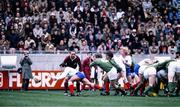 20 March 1982; Pierre Berbizier of France passes the ball away from a scrum during the Five Nations Rugby Championship match between France and Ireland at Parc de Princes in Paris, France. Photo by Ray McManus/Sportsfile
