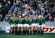 20 March 1982; The Ireland rugby team, from left, Paul Dean, Hugo MacNeill, Robbie McGrath, Ollie Campbell, Moss Finn, Ciaran Fitzgerald, Ronan Kearney, Moss Keane, Gerry 'Ginger' McLoughlin and Fergus Slattery before the Five Nations Rugby Championship match between France and Ireland at Parc de Princes in Paris, France. Photo by Ray McManus/Sportsfile