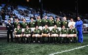 15 Jaunary 1983; The Ireland team, back row, from left, Fergus Slattery, Phil Orr, John O'Driscoll, Donal Lenihan, Moss Keane, Willie Duggan, Hugo MacNeill and Gerry 'Ginger' McLaughlin, with front, from left, from left, Trevor Ringland, David Irwin, Michael Kiernan, Ciaran Fitzgerald, Moss Finn, Ollie Campbell and Robbie McGrath before the Five Nations Rugby Championship match between Scotland and Ireland at Murrayfield in Edinburgh, Scotland. Photo by Ray McManus/Sportsfile