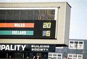 5 March 1983; A general view of the big screen showing the final score in the Five Nations Rugby Championship match between Wales and Ireland at the Cardiff Arms Park in Cardiff, Wales. Photo by Ray McManus/Sportsfile