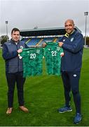 25 October 2022; Republic of Ireland U16 manager Paul Osam, right, and Munster football association administrator Barry Cotter in attendance during the 2022 Victory Shield Launch at RSC in Waterford. Photo by Sam Barnes/Sportsfile