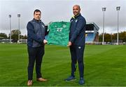 25 October 2022; Republic of Ireland U16 manager Paul Osam, right, and Munster football association administrator Barry Cotter in attendance during the 2022 Victory Shield Launch at RSC in Waterford. Photo by Sam Barnes/Sportsfile