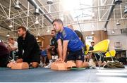 26 October 2022; Leinster Rugby, together with Rugby Players Ireland, hosted a CPR training event at UCD last week. The Irish Heart Foundation was a charity partner of Leinster Rugby last season and through that partnership and with the help of Rugby Players Ireland, the Foundation provided a training session on CPR to the Senior and Academy players in the Leinster Rugby high performance centre in UCD. Pictured are Luke McGrath and Ross Molony. For further information please visit www.irishheart.ie. Photo by Harry Murphy/Sportsfile