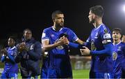 26 October 2022; Wassim Aouachria, left, and Killian Cantwell of Waterford after their side's victory in the SSE Airtricity League First Division play-off semi-final first leg match between Treaty United and Waterford at Markets Field in Limerick. Photo by Seb Daly/Sportsfile