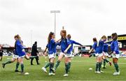 27 October 2022; Northern Ireland players warm-up before the 2022/23 UEFA Women's U17 European Championship Qualifiers Round 1 match between Republic of Ireland and Northern Ireland at Seaview in Belfast. Photo by Ben McShane/Sportsfile