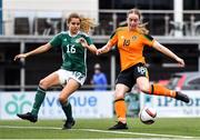 27 October 2022; Ceola Bergin of Republic of Ireland in action against Faye Loughran of Northern Ireland during the 2022/23 UEFA Women's U17 European Championship Qualifiers Round 1 match between Republic of Ireland and Northern Ireland at Seaview in Belfast. Photo by Ben McShane/Sportsfile