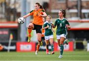 27 October 2022; Ellen Dolan of Republic of Ireland in action against Mia Moore of Northern Ireland during the 2022/23 UEFA Women's U17 European Championship Qualifiers Round 1 match between Republic of Ireland and Northern Ireland at Seaview in Belfast. Photo by Ben McShane/Sportsfile