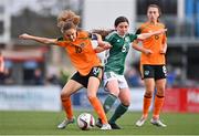 27 October 2022; Jodie Loughrey of Republic of Ireland in action against Darcie McNeill of Northern Ireland during the 2022/23 UEFA Women's U17 European Championship Qualifiers Round 1 match between Republic of Ireland and Northern Ireland at Seaview in Belfast. Photo by Ben McShane/Sportsfile