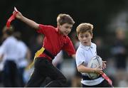 27 October 2022; Marlon Murphy of Belgrove Senior Boys' School during the Leinster Rugby Primary School Tag Blitz at Clontarf RFC in Dublin. Photo by Harry Murphy/Sportsfile