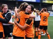 27 October 2022; Keira Sena, right, and Heidi Mackin of Republic of Ireland celebrate after the 2022/23 UEFA Women's U17 European Championship Qualifiers Round 1 match between Republic of Ireland and Northern Ireland at Seaview in Belfast. Photo by Ben McShane/Sportsfile