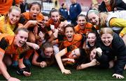 27 October 2022; Republic of Ireland players celebrate after the 2022/23 UEFA Women's U17 European Championship Qualifiers Round 1 match between Republic of Ireland and Northern Ireland at Seaview in Belfast. Photo by Ben McShane/Sportsfile