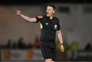 26 October 2022; Referee Damien McGrath during the SSE Airtricity League First Division play-off semi-final first leg match between Treaty United and Waterford at Markets Field in Limerick. Photo by Seb Daly/Sportsfile