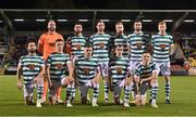 27 October 2022; The Shamrock Rovers team, back row, from left, Alan Mannus, Roberto Lopes, Chris McCann, Sean Hoare, Neil Farrugia and Rory Gaffney, front row, from left, Richie Towell, Daniel Cleary, Dylan Watts, Sean Kavanagh and Andy Lyons, before the UEFA Europa Conference League group F match between Shamrock Rovers and Gent at Tallaght Stadium in Dublin. Photo by Seb Daly/Sportsfile